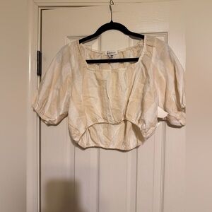 WeWoreWhat Beige Striped Puff Sleeve Crop Top